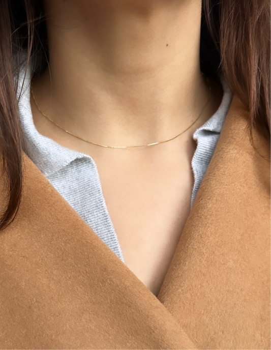 10K Gold Box Chain Necklace - Ultra Thin & Delicate | Solid Gold