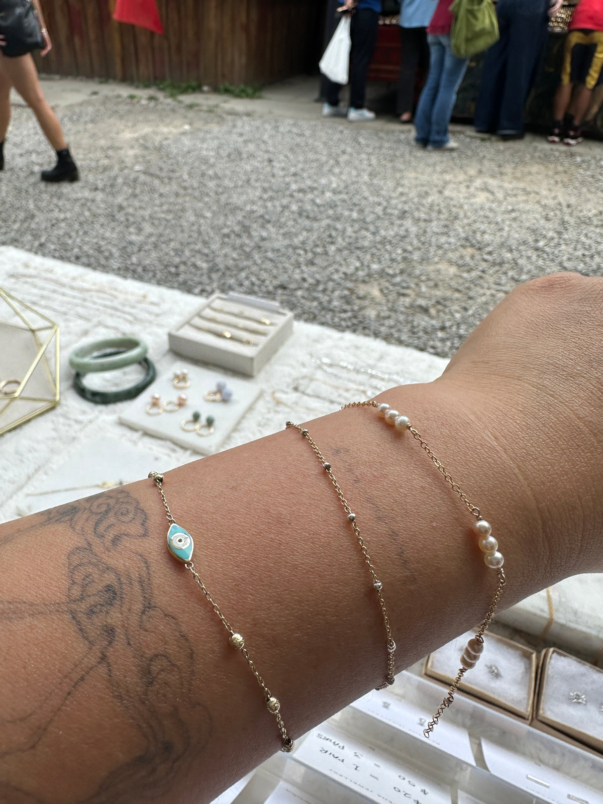 Staccato TRIO Natural Emerald or Freshwater Pearl Bracelet, Necklace - 14K Gold-Filled | Shower Safe