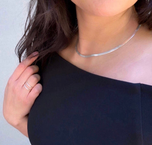 Sterling Silver Herringbone Chain Necklace - Italian Made | 3.5mm