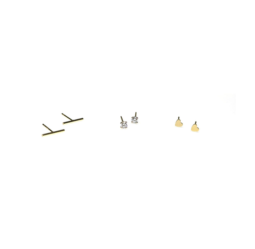 14K Gold-Filled Everyday Studs Bundle - 3 Pairs for $50 | Shower Safe