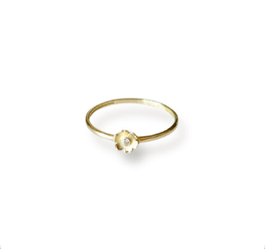 Gold ring with a small diamond on a white background