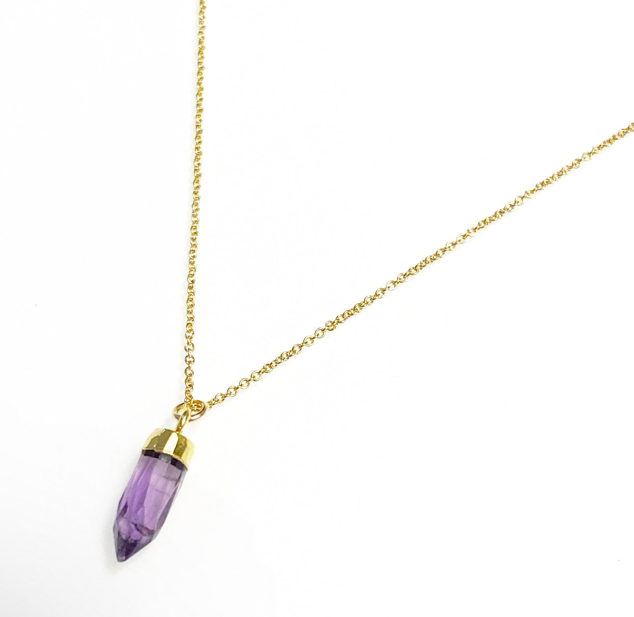 Petite pendulum necklace (emerald, rose quartz, clear quartz, black onyx, labradorite, amethyst)