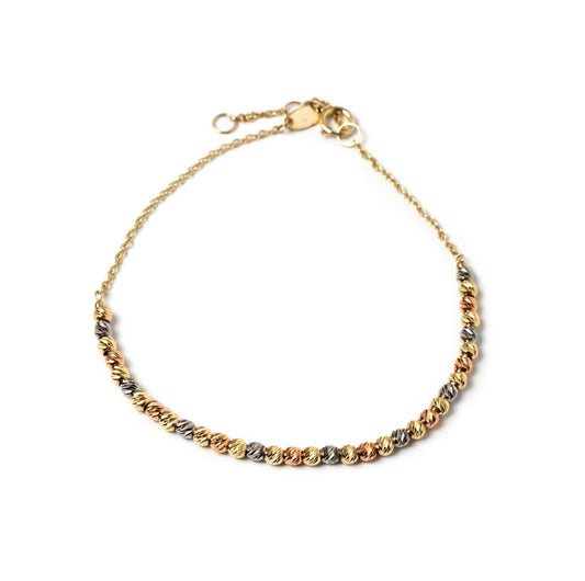 10K Gold Triple Threat Bracelet - Diamond Cut Beads | Tri-Color