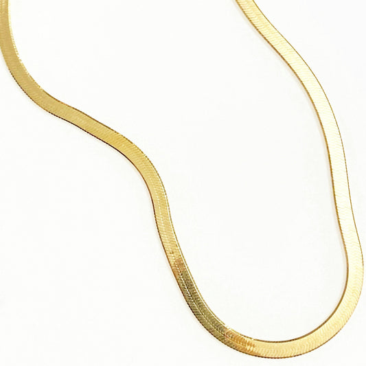 Gold Herringbone Chain Necklace - Italian Sterling Silver