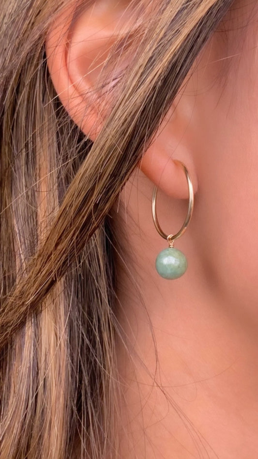 Gemstone Charm Hoop Earrings - Jade & Moonstone | 14K Gold-Filled