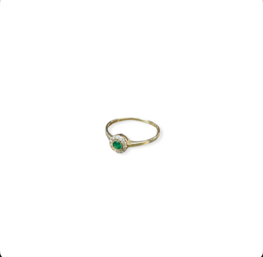 Green Sparkle Halo Ring | 10K Solid Gold | Shower Safe Jewellery