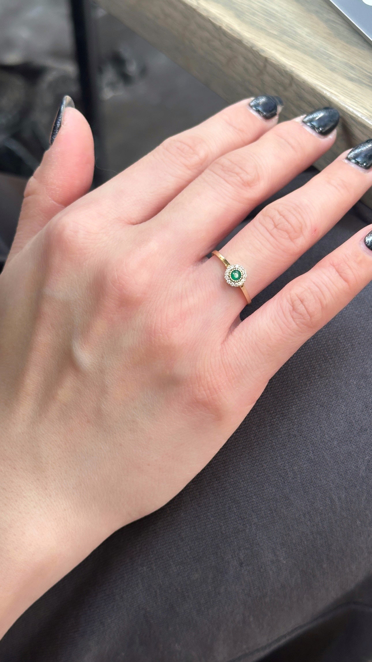 Green Sparkle Halo Ring | 10K Solid Gold | Shower Safe Jewellery