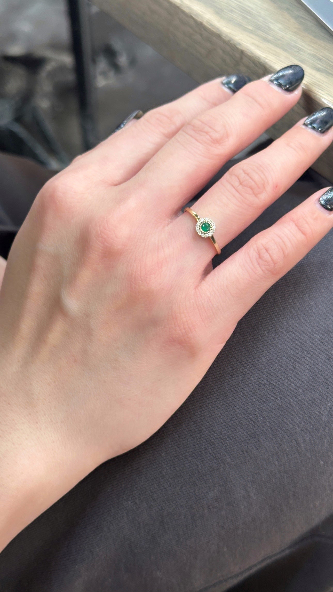 Green Sparkle Halo Ring | 10K Solid Gold | Shower Safe Jewellery