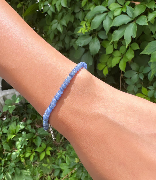 Genuine sapphire beaded bracelet with sterling silver closures, shower safe, handcrafted in Toronto