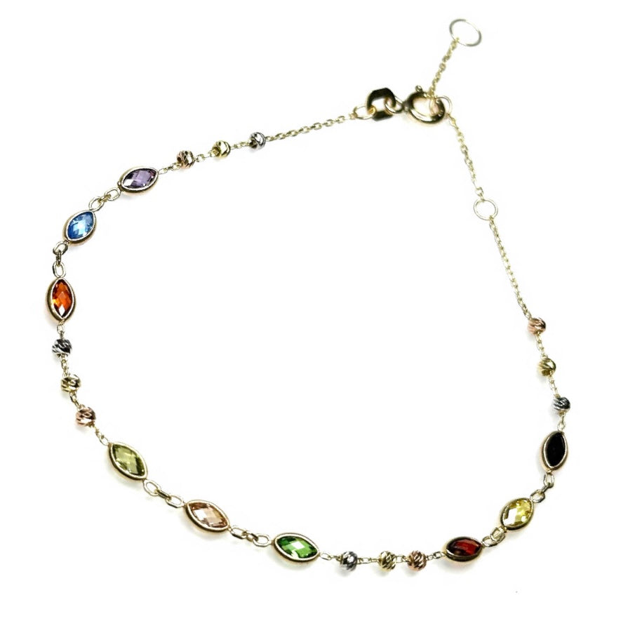 10K Gold Dainty Colour Pop Bracelet - Marquise Gemstones | Shower Safe