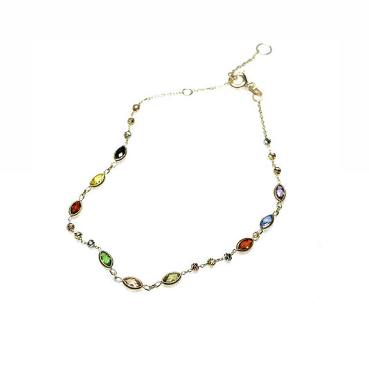 multicoloured cubic zirconia gold bracelet on white background