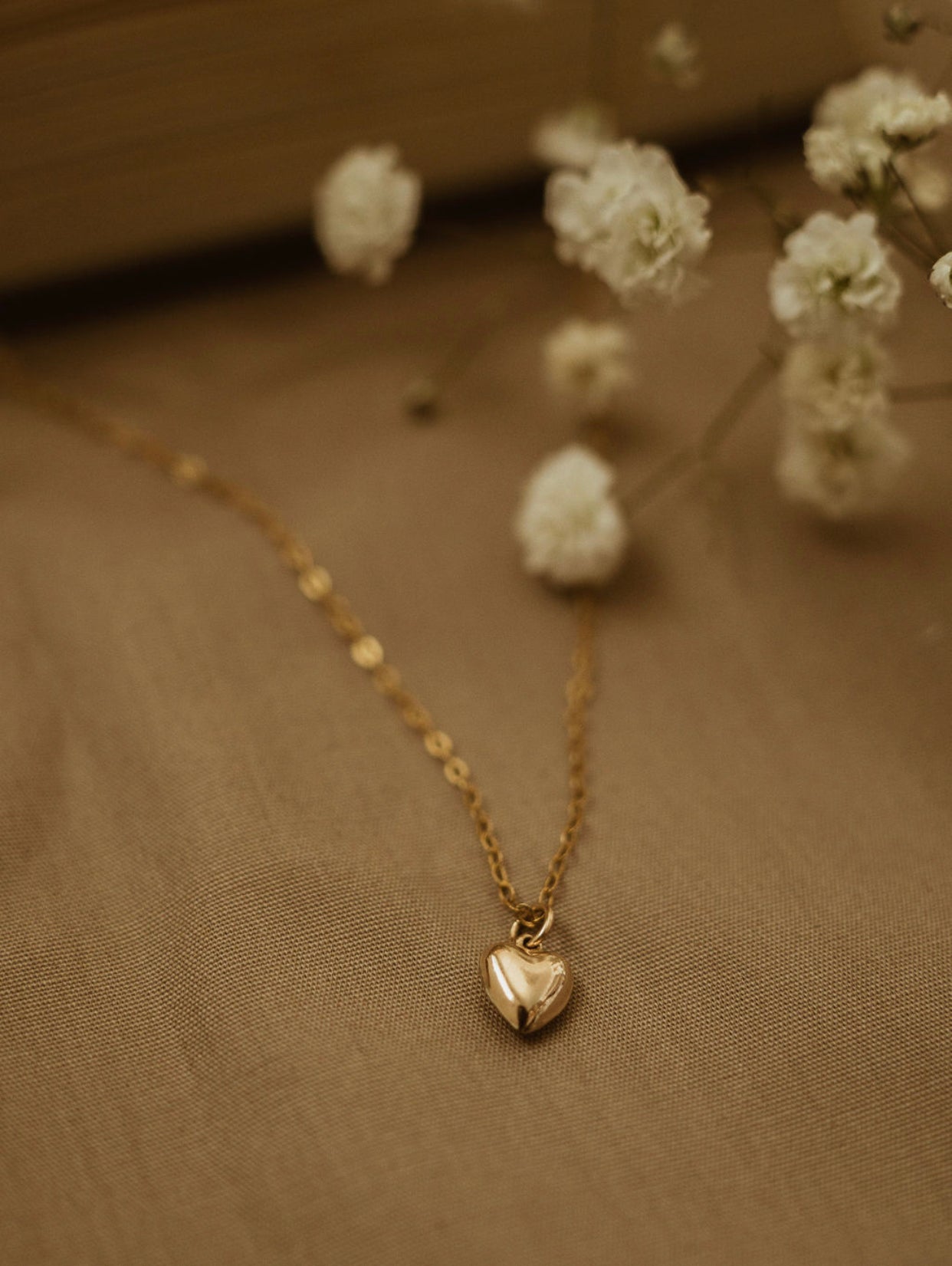 Petite puffy heart necklace (14K gold-filled, shower safe)