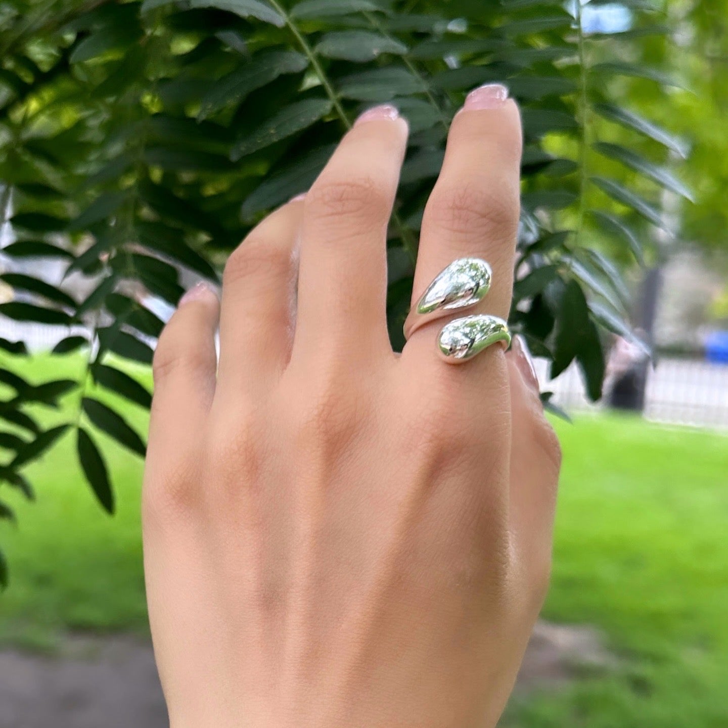 Double drop ring (adjustable sterling silver, shower safe)