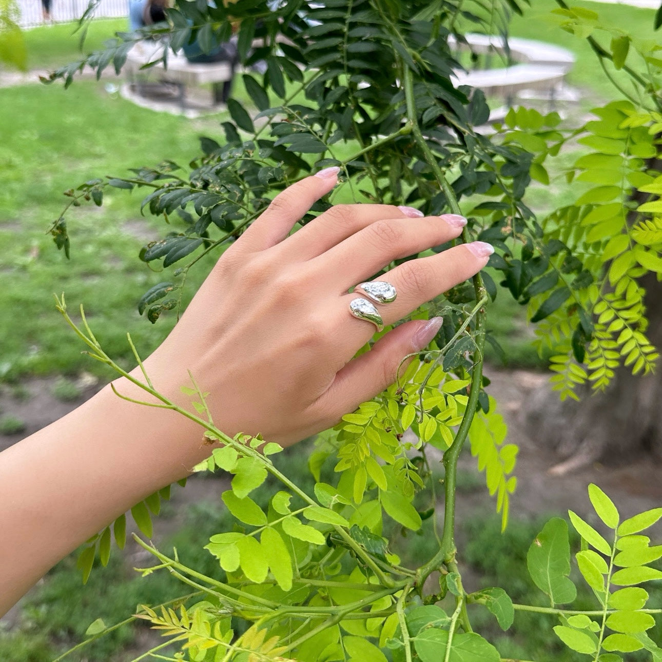 Double drop ring (adjustable sterling silver, shower safe)