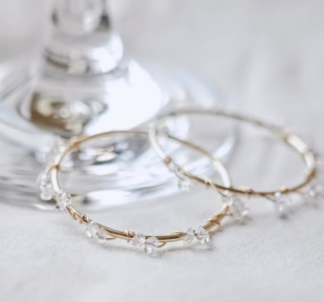 Herkimer diamond hoops sterling silver - close up detail
