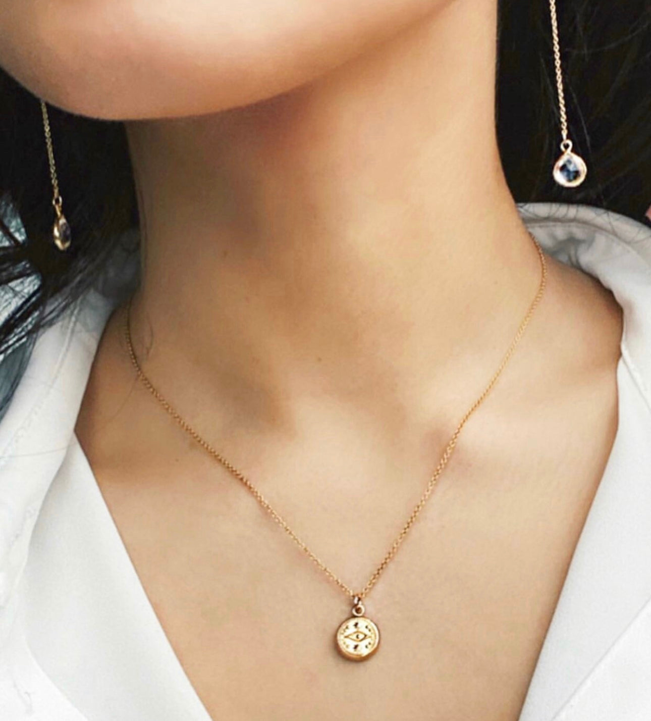 Puffy protector eye necklace (14K gold-filled, shower safe, tarnish resistant)