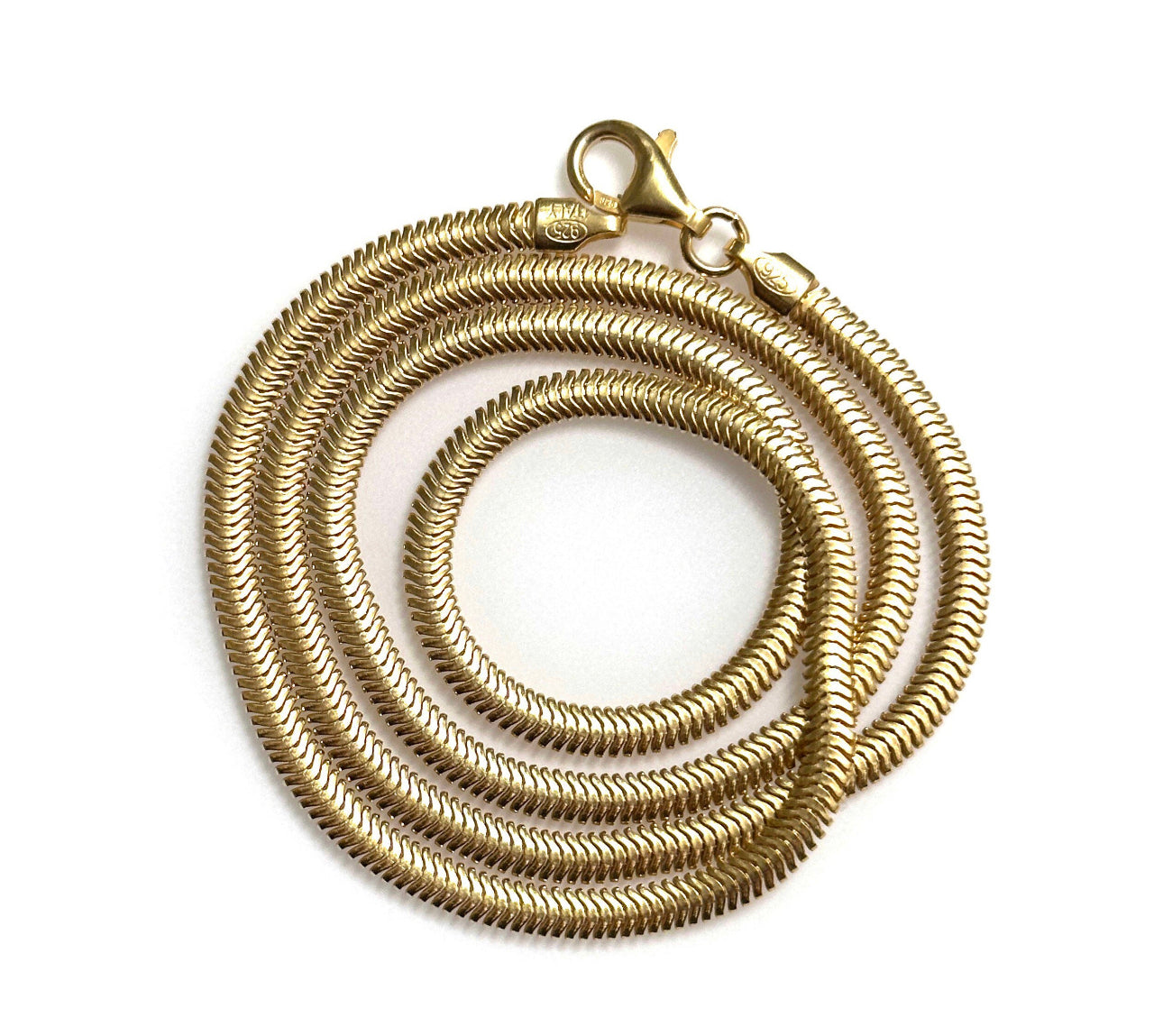 Snake herringbone chain (necklace, bracelets in gold vermeille)
