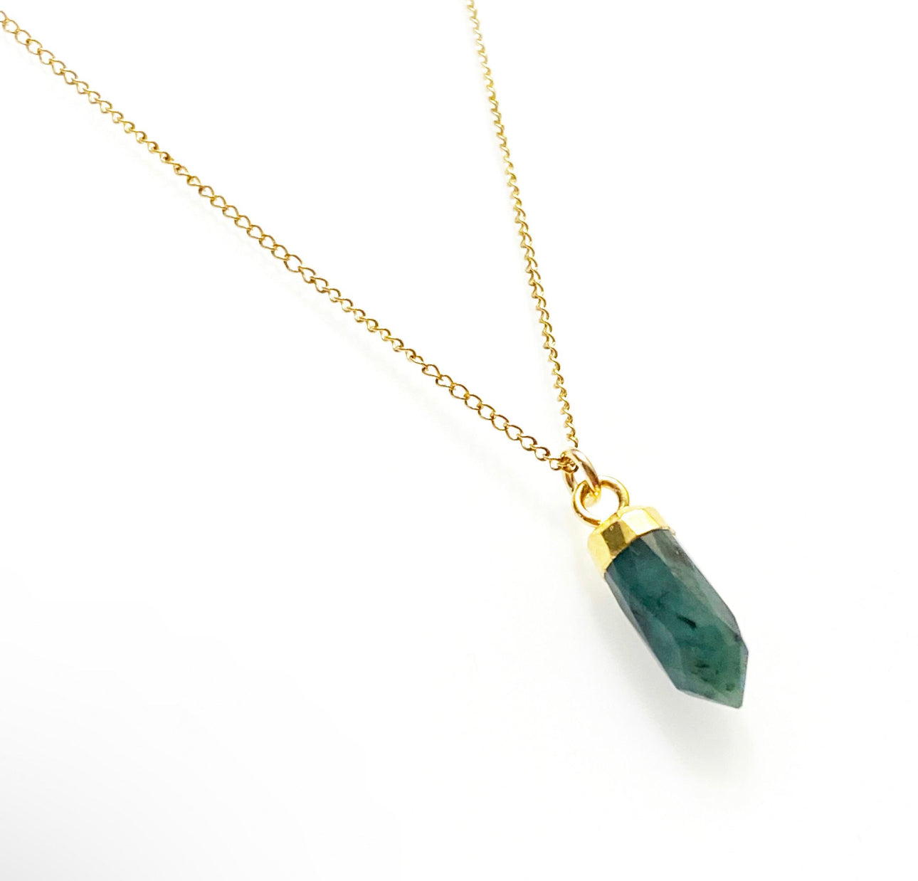 Petite pendulum necklace (emerald, rose quartz, clear quartz, black onyx, labradorite, amethyst)
