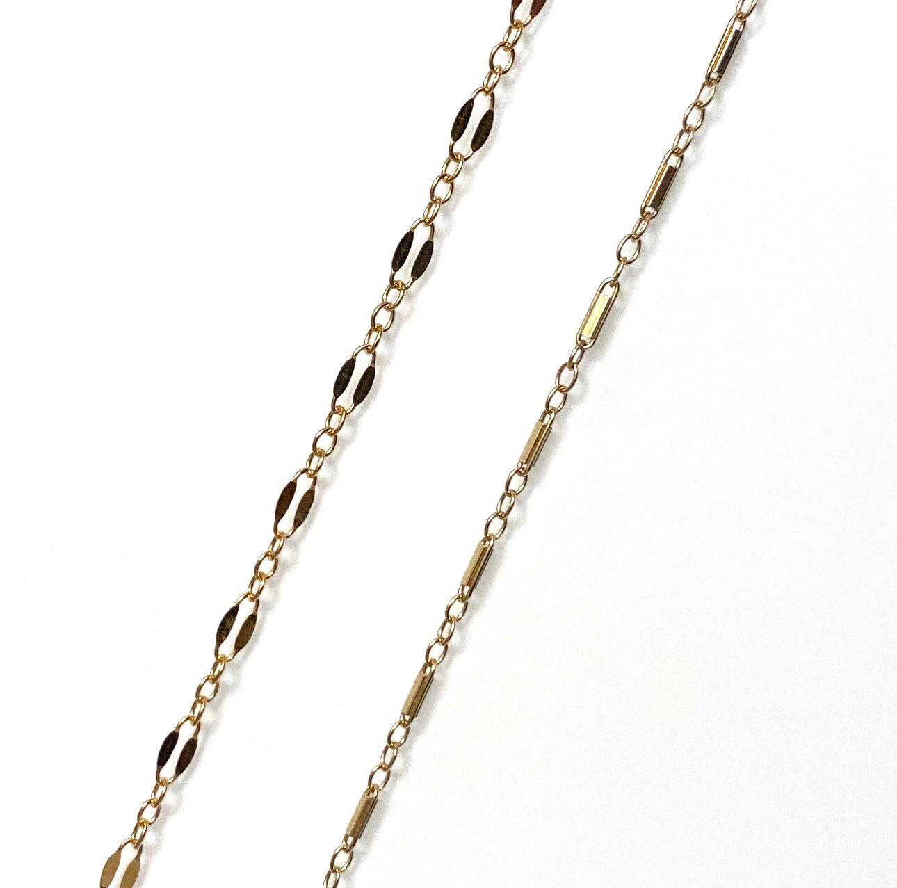 Dainty twin and gold bar chains (14K gold-filled, shower safe)