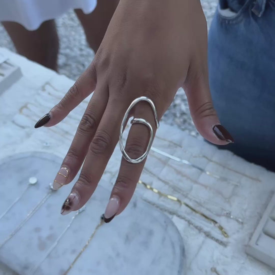 moving image of sterling silver full script ring on hand
