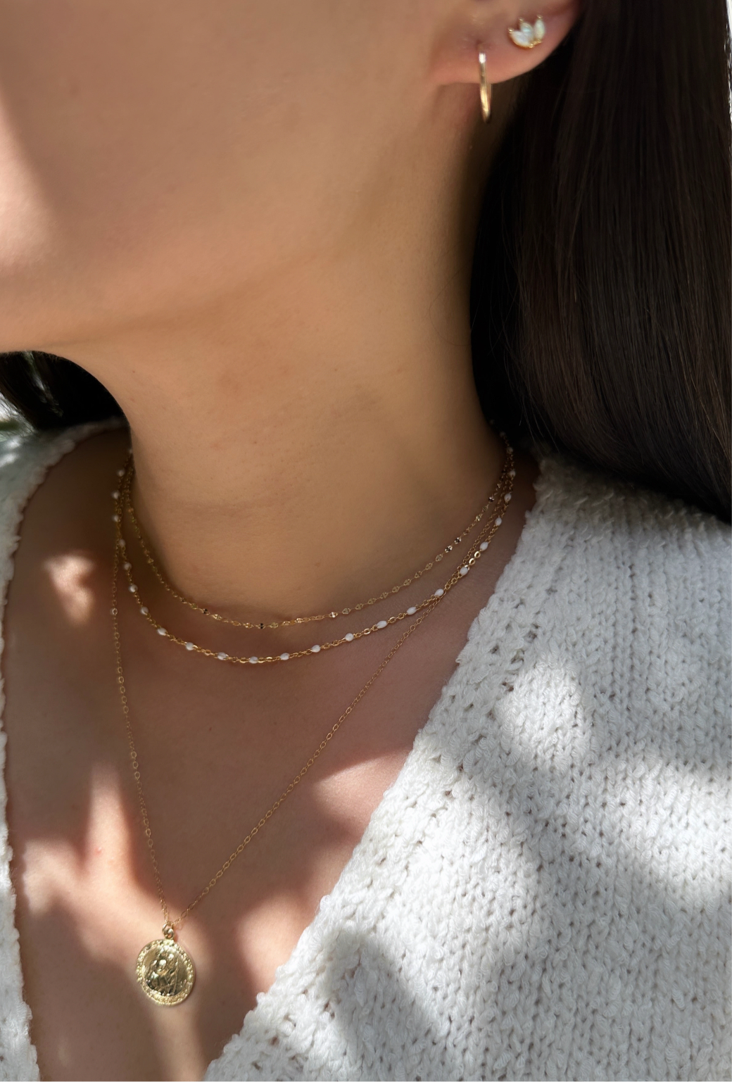 gold filled necklace stack including st christopher medallion