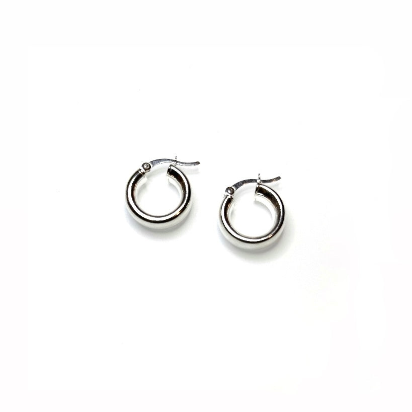 Sterling silver chunky hoop earrings petite size detail view showing thick band - shower safe jewellery
