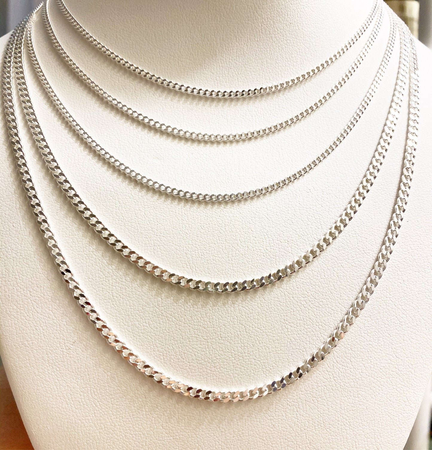 2mm and 3mm sterling silver curb chains layered