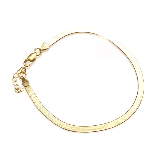 Italian herringbone bracelet in 925 sterling silver, available in gold plated and silver options