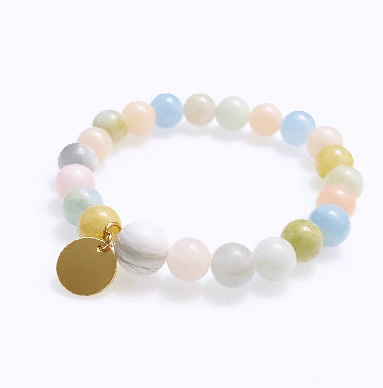 Morganite joyful mala bracelet with sterling silver disc pendant, healing and compassion gemstone bracelet