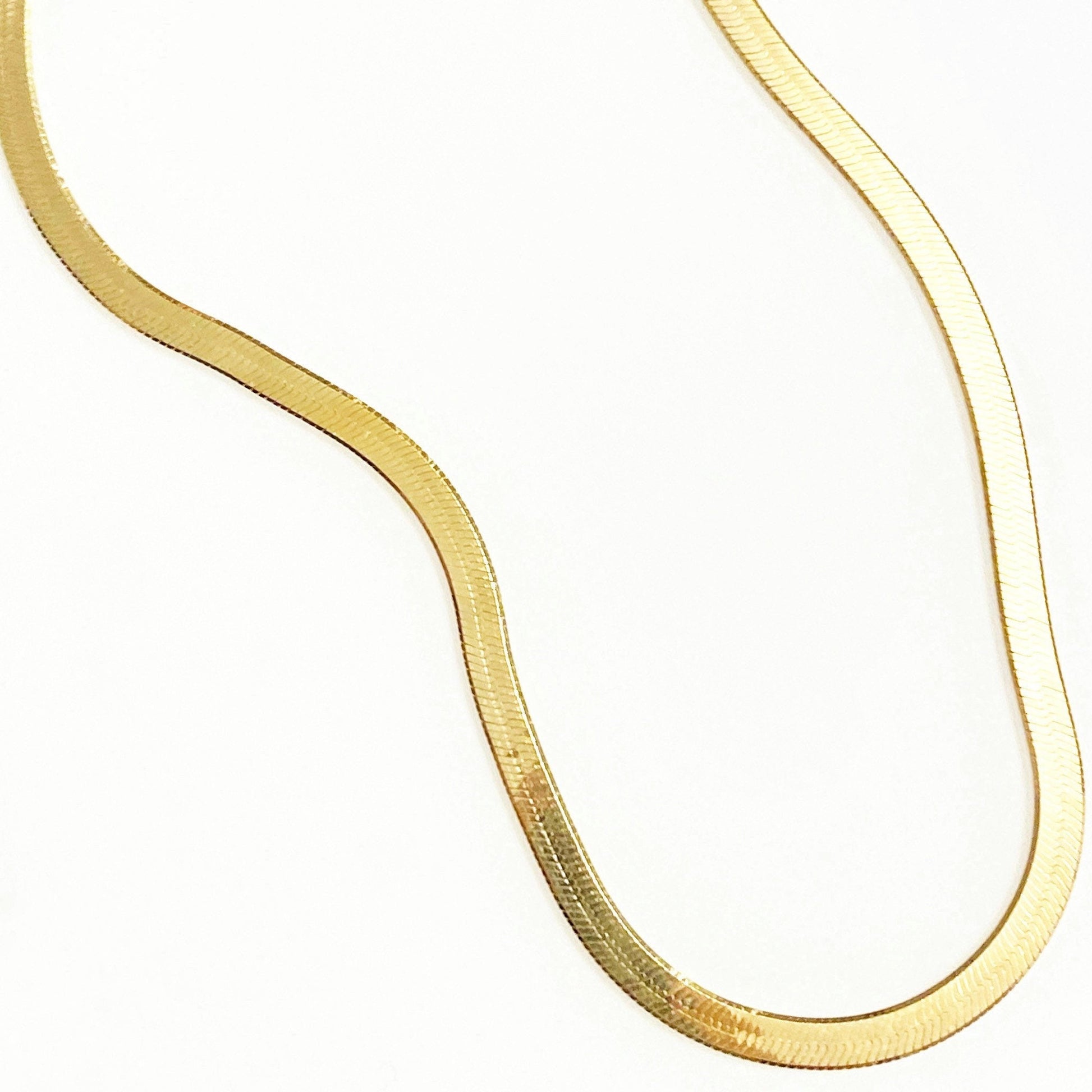 Gold herringbone chain necklace in Italian sterling silver, 3.5mm width, shower safe, available in 16", 18", 20" lengths