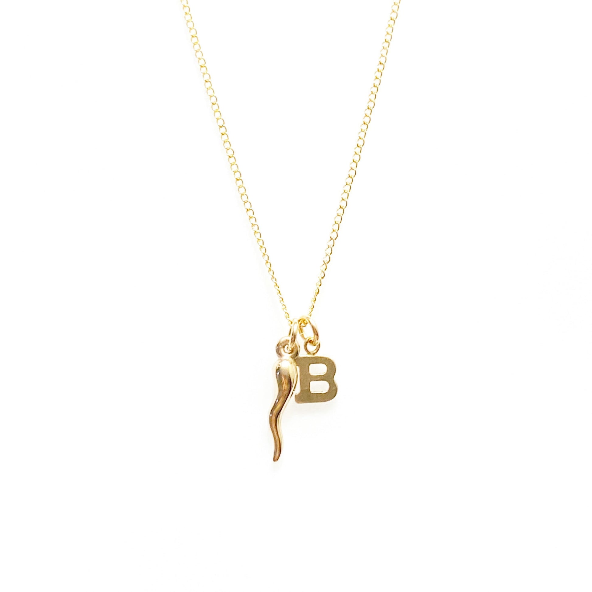 Mini personalised letter necklace in 14K gold-filled and sterling silver, shower safe initial pendant