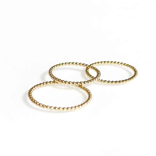 Dainty bubble ring in 10K solid gold, ultra-thin 1mm minimalist design, shower safe and stackable