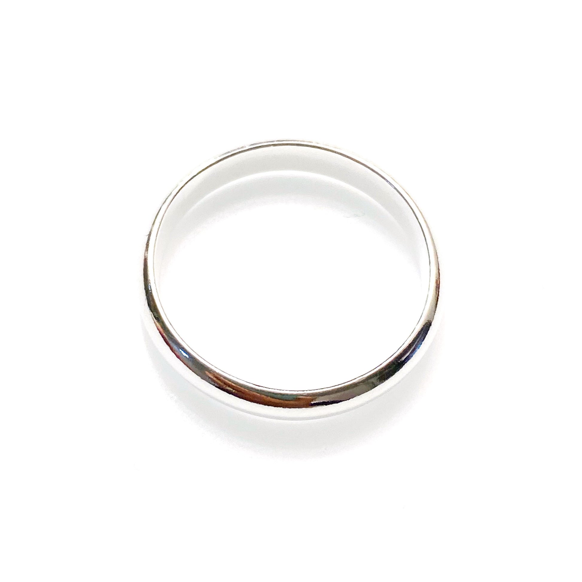 A simple sterling silver band ring displayed on a white background.