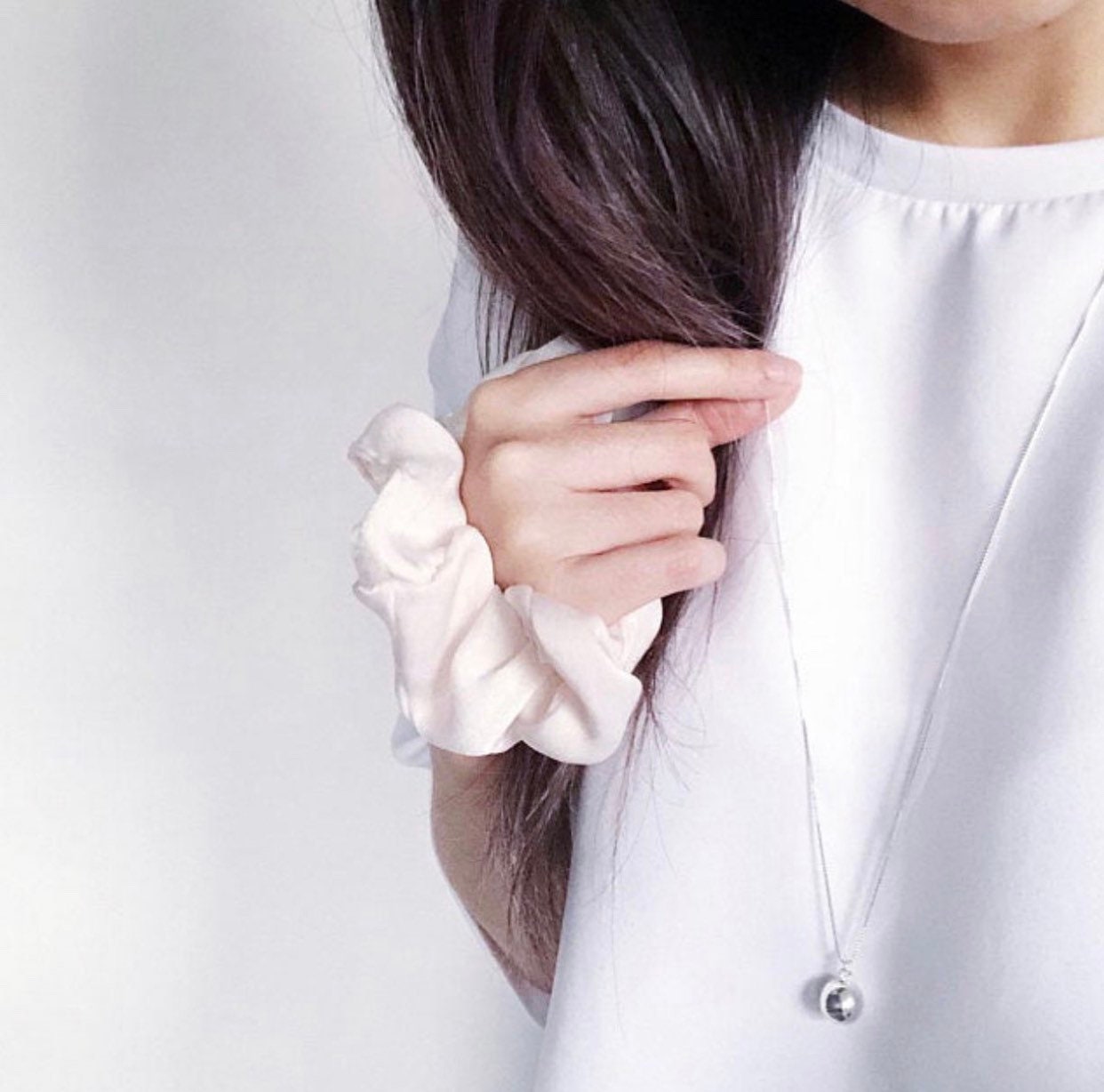 Chime ball necklace sterling silver - on model
