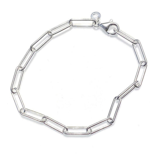 A sterling silver chunky paperclip chain bracelet showcasing the interlinked chain design with a lobster clasp closure.