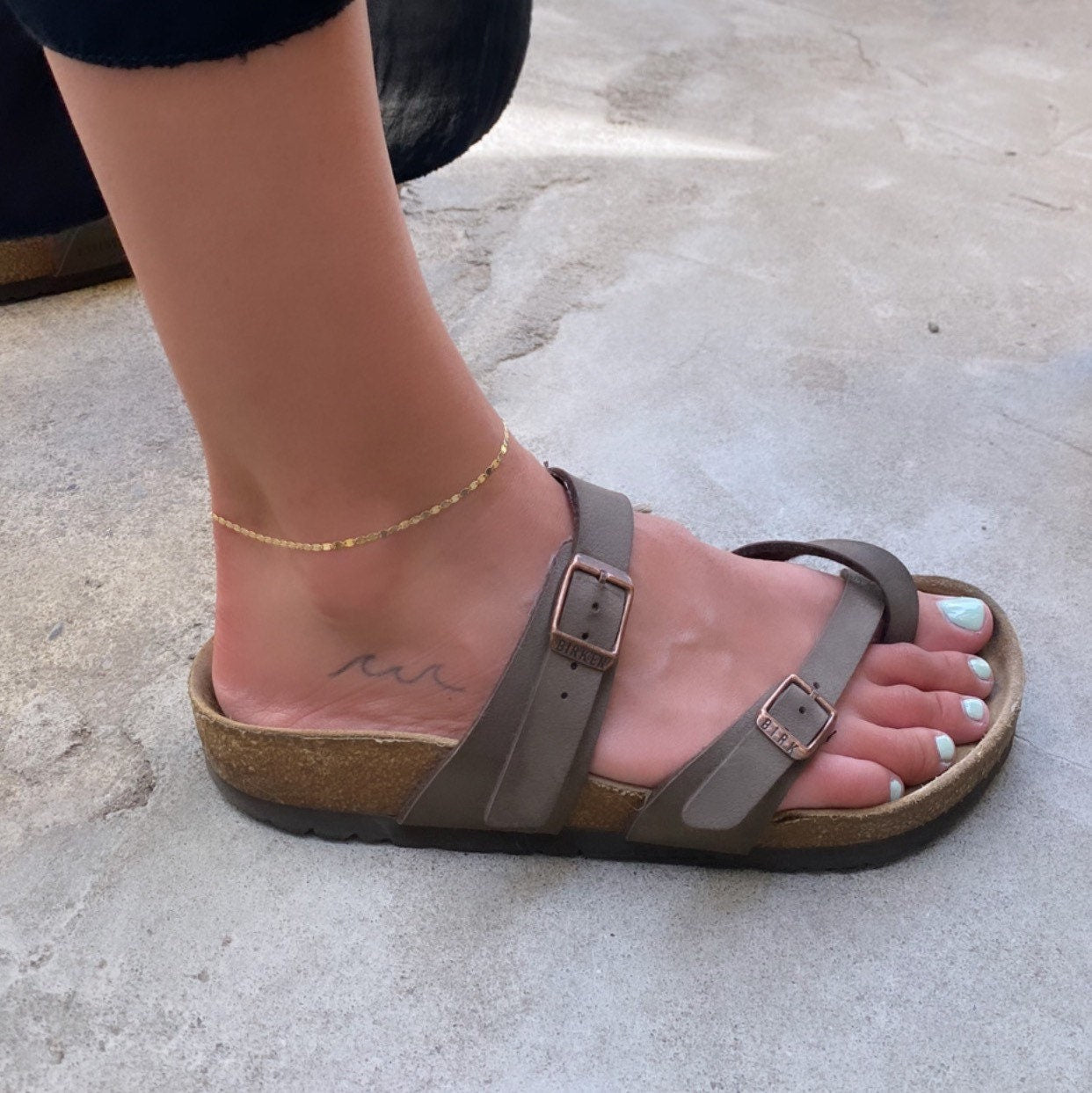 dainty valentino chain anklet on model