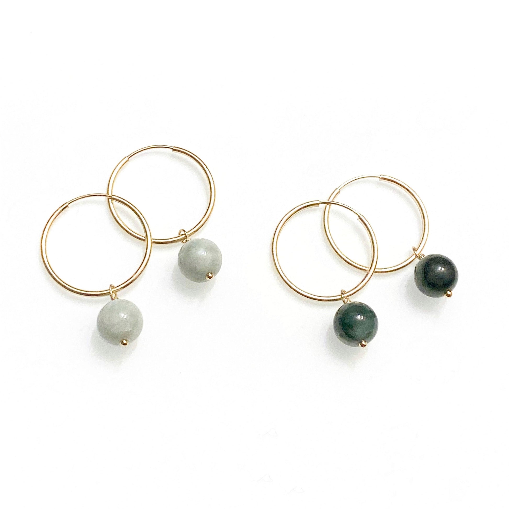 Gemstone charm hoop earrings - jade 
