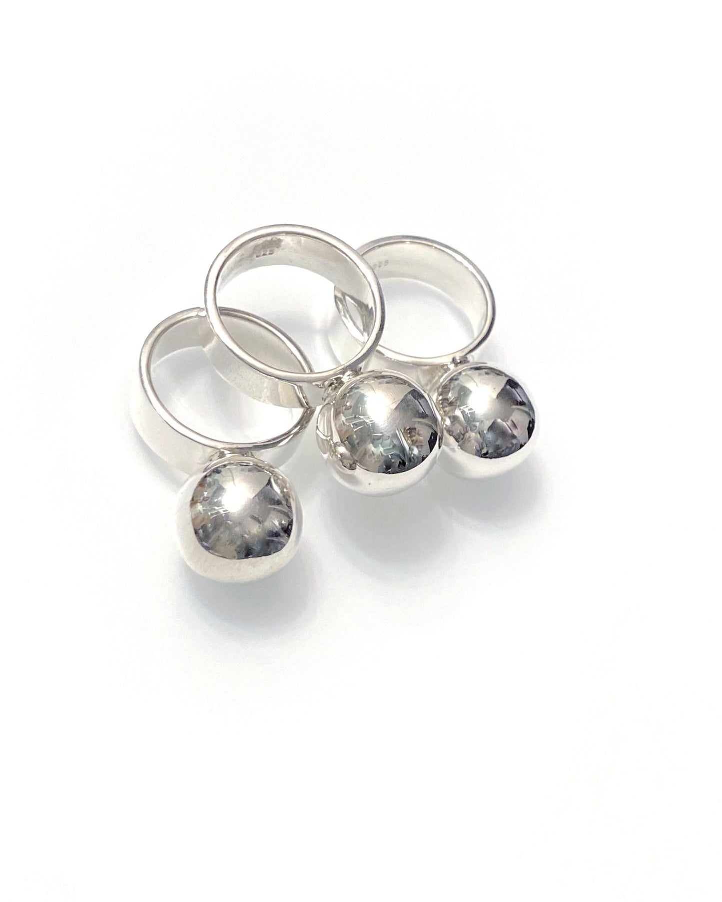 Giant ball rings sterling silver - side angle
