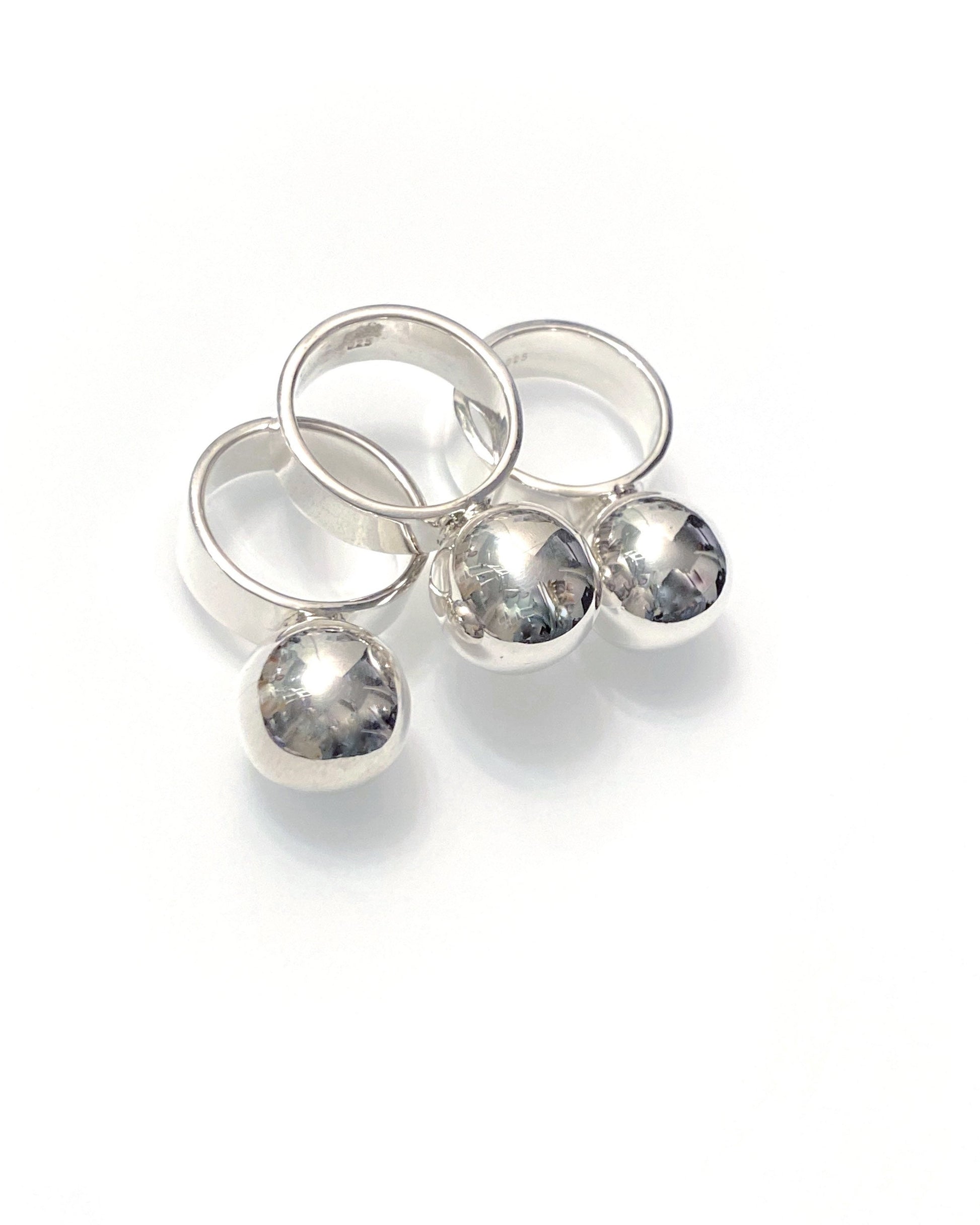 Giant ball rings sterling silver - side angle
