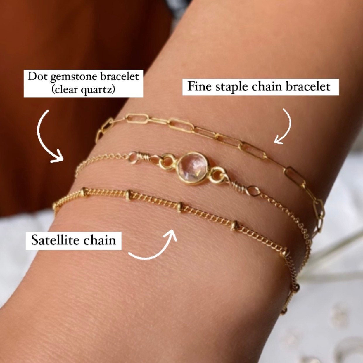 gold filled bracelet stack on model