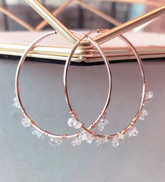 Herkimer diamond hoops 14K gold-filled and sterling silver - waterproof earrings
