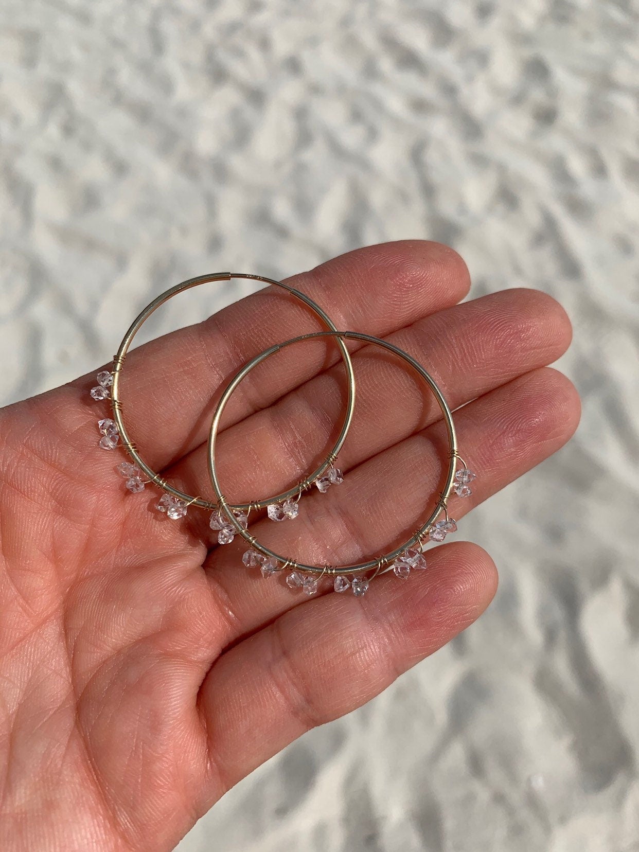 Herkimer diamond hoops - raw crystal detail view
