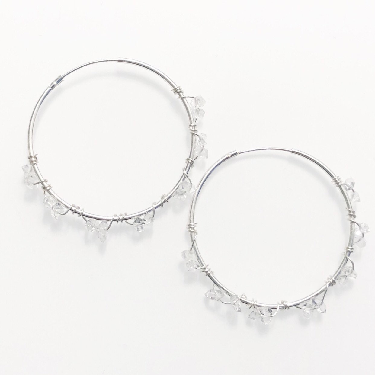 Herkimer diamond hoops sterling silver - close up detail
