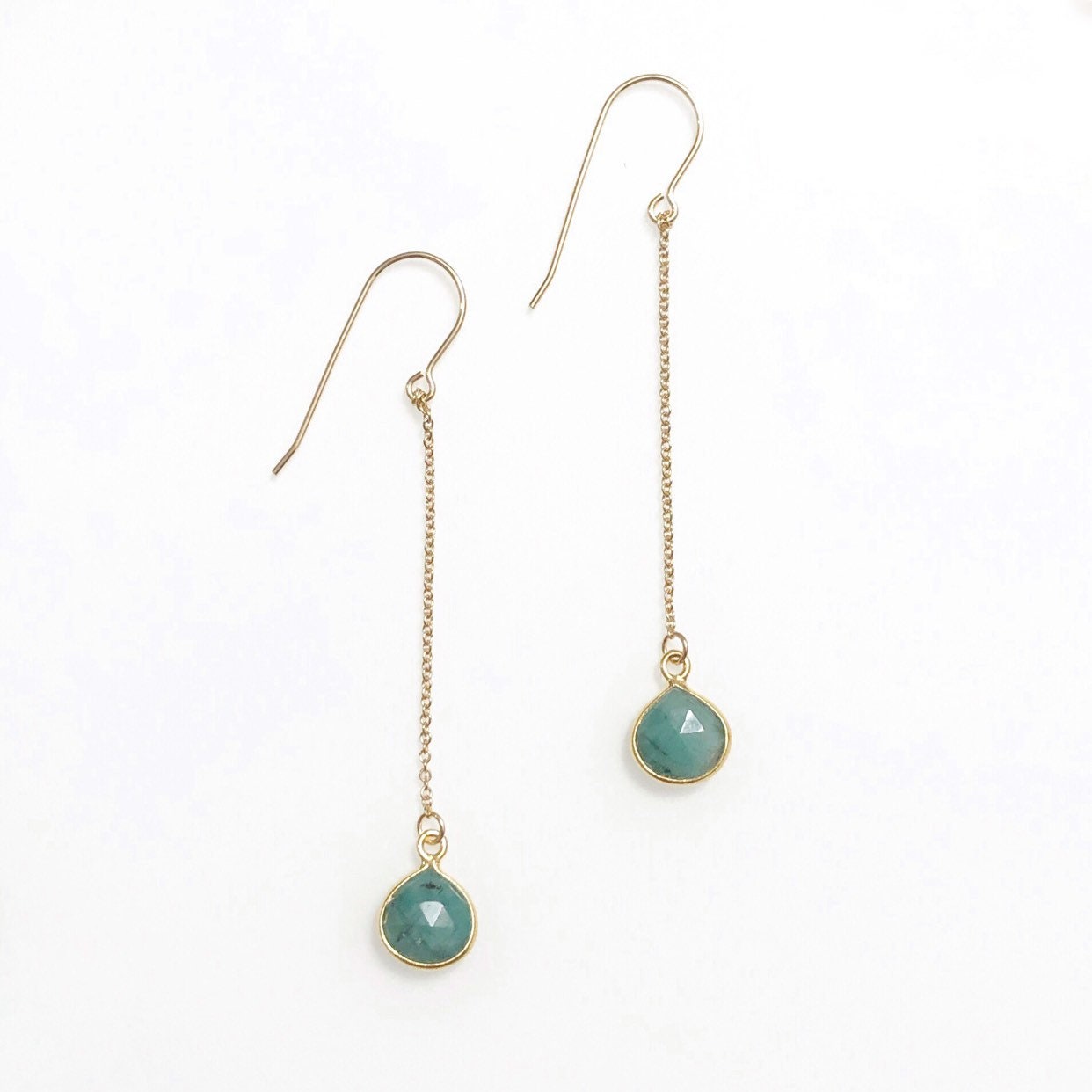 Clear quartz, emerald, chocolate moonstone, Dendrite opal, or onyx drop earrings (14kt gold-filled and gold vermeille)
