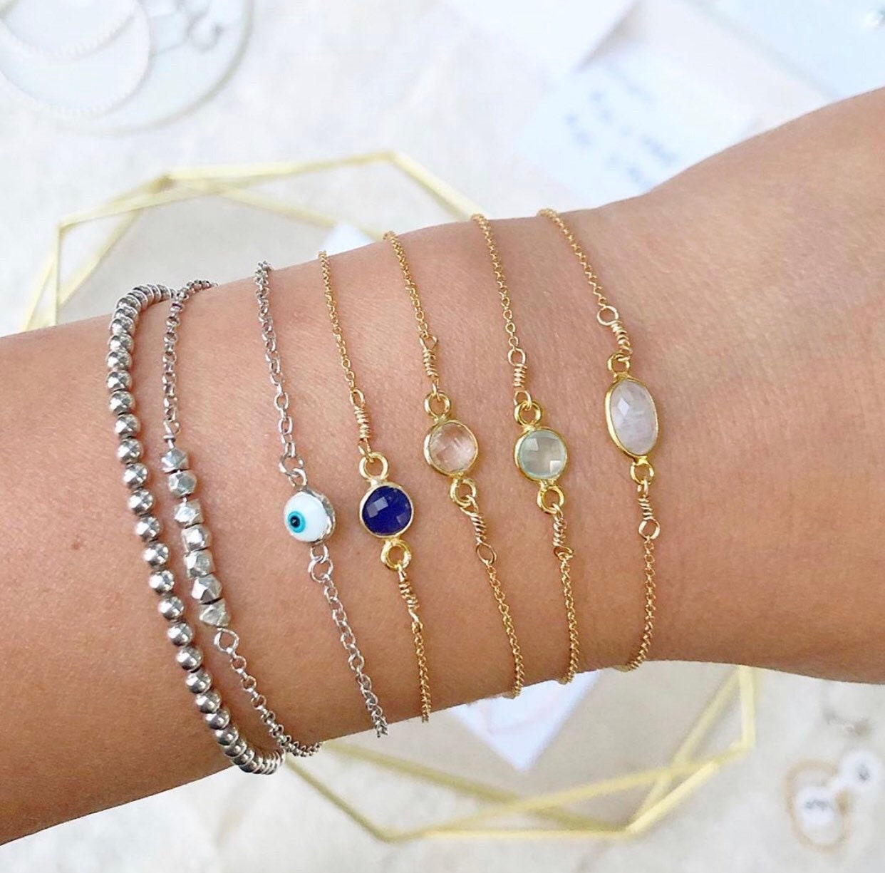 14K gold-filled gemstone dot bracelets