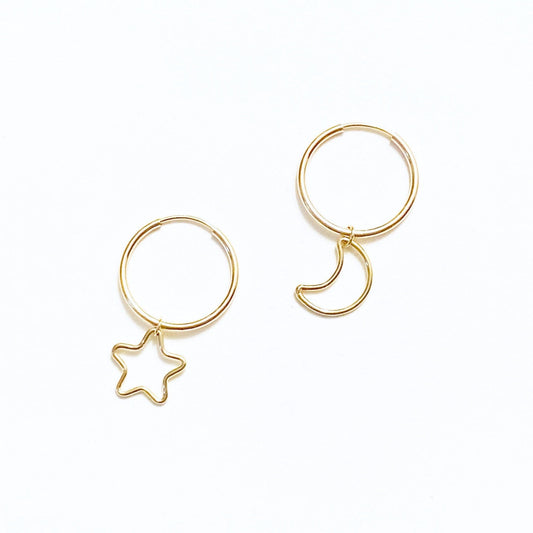 Maddy star and moon hoops (heart hoops also available)