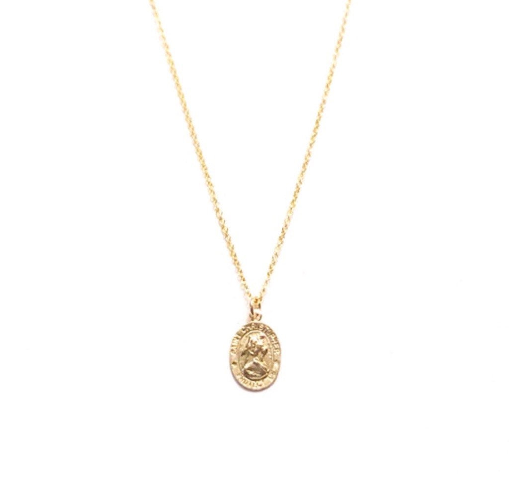 Petite St Christopher medallion necklace - protector of journeys and travels (14K gold-filled, tarnish-resistant)