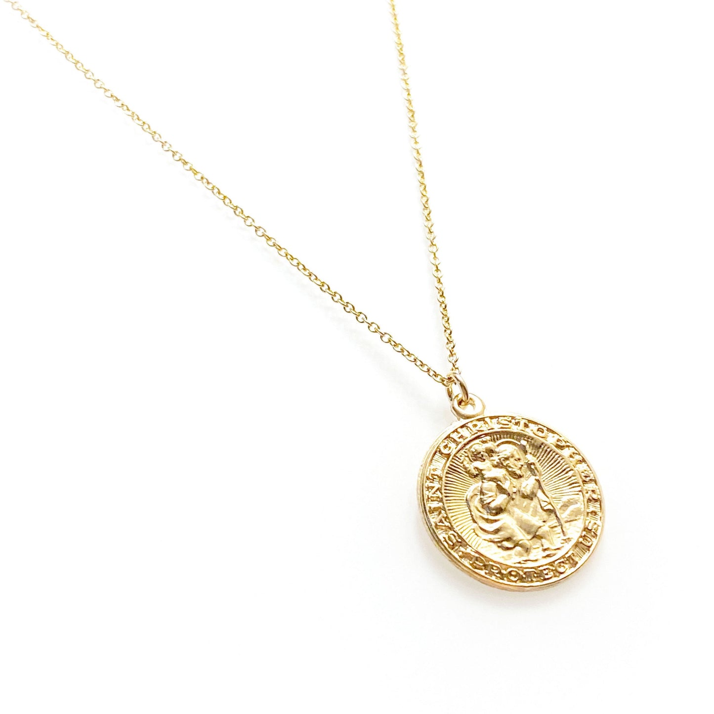 St Christopher medallion necklace - protector of journeys and travels (shower-safe, 14K gold-filled)