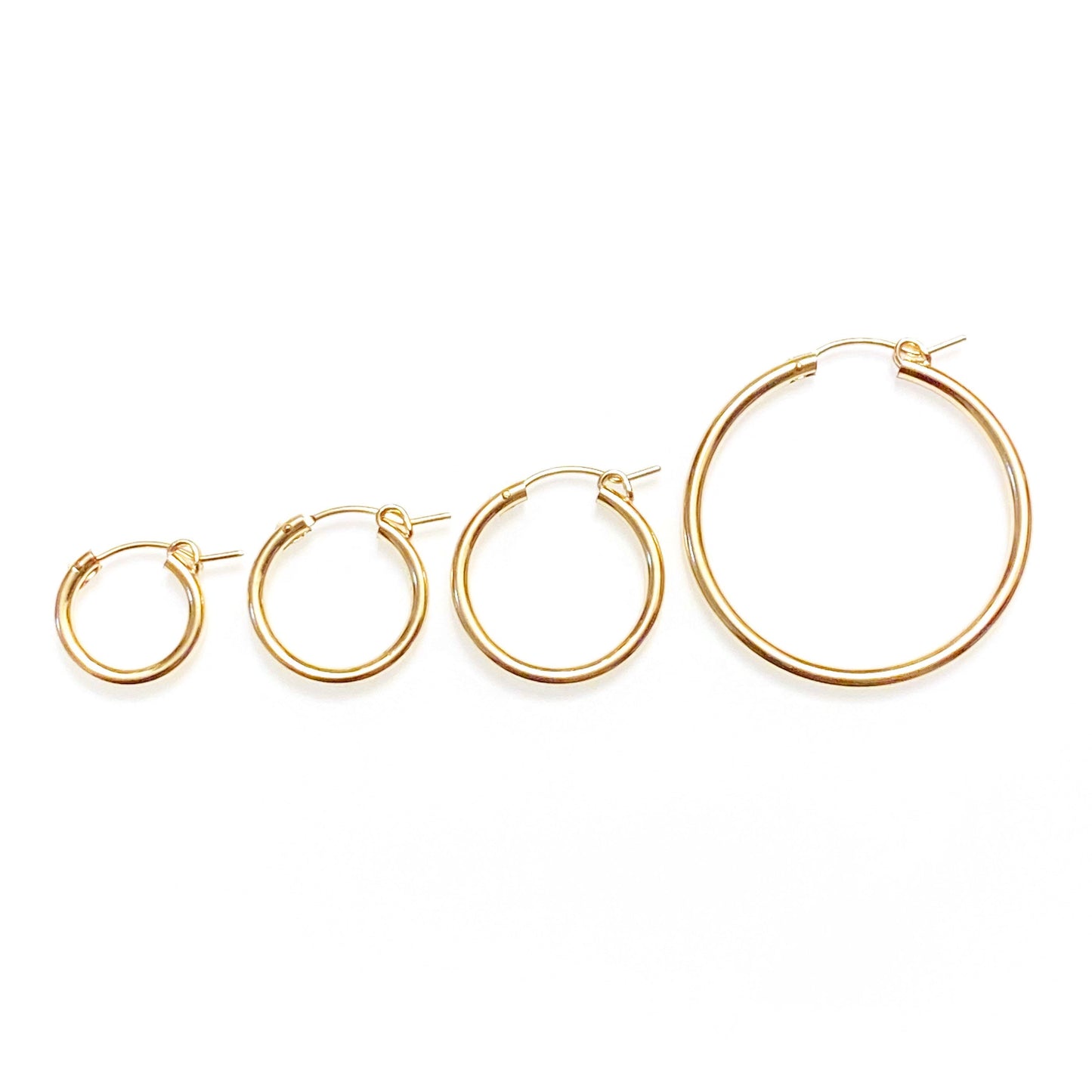 Everyday, shower safe clasp back hoops (13mm, 15mm, 19mm, 22mm, 35mm, 50mm) 14K gold-filled