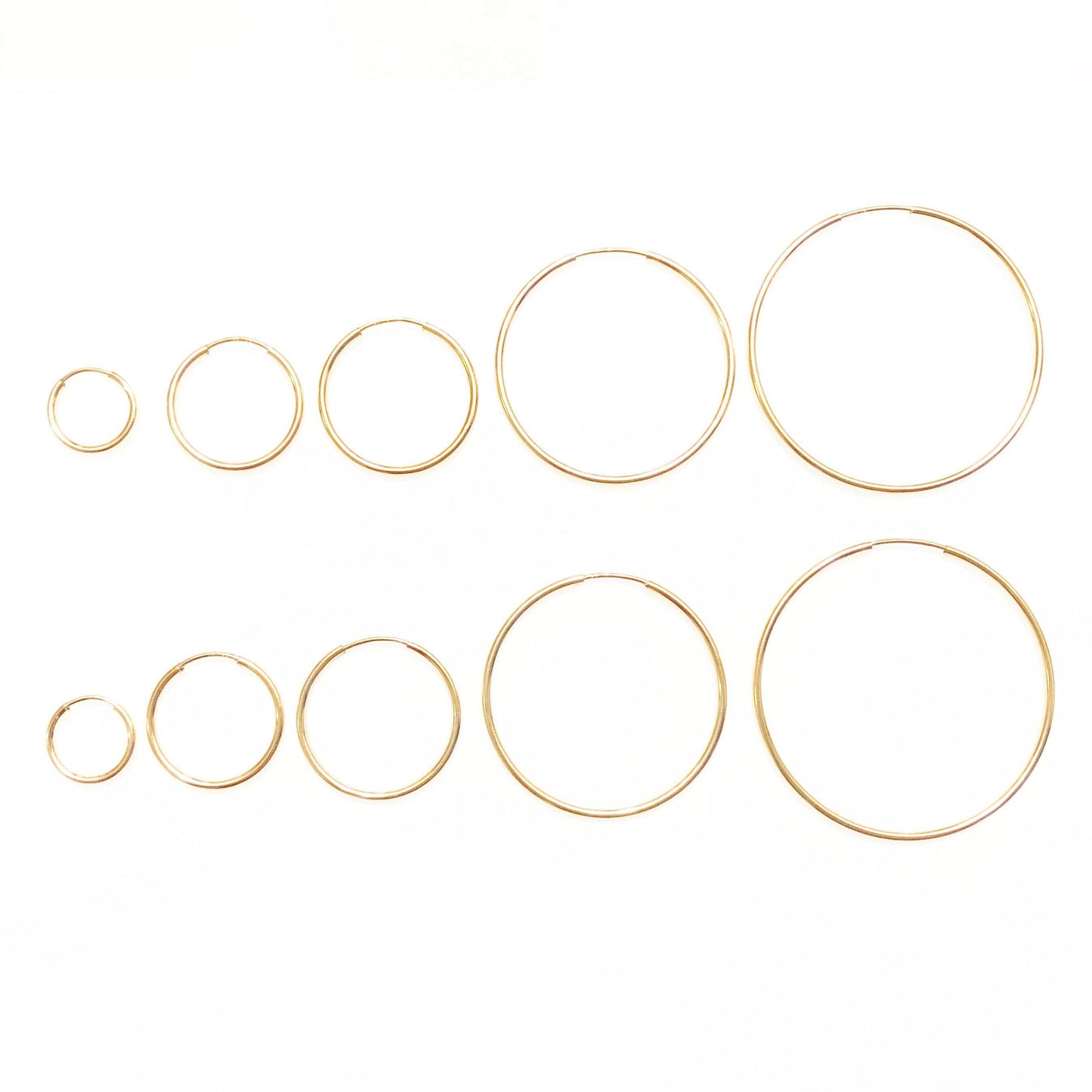 Everyday shower safe hoops (14K gold-filled, 10mm, 12mm, 14mm, 16mm, 20mm, 30mm, 35mm, 50mm, 65mm, 76mm)
